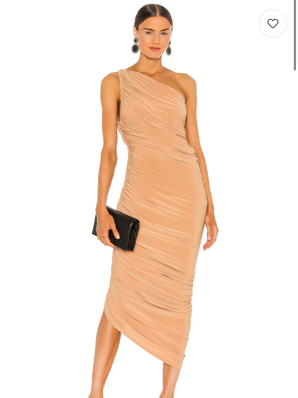 Norma Kamali One-Shoulder Ruched Midi Dress in Nude Beige